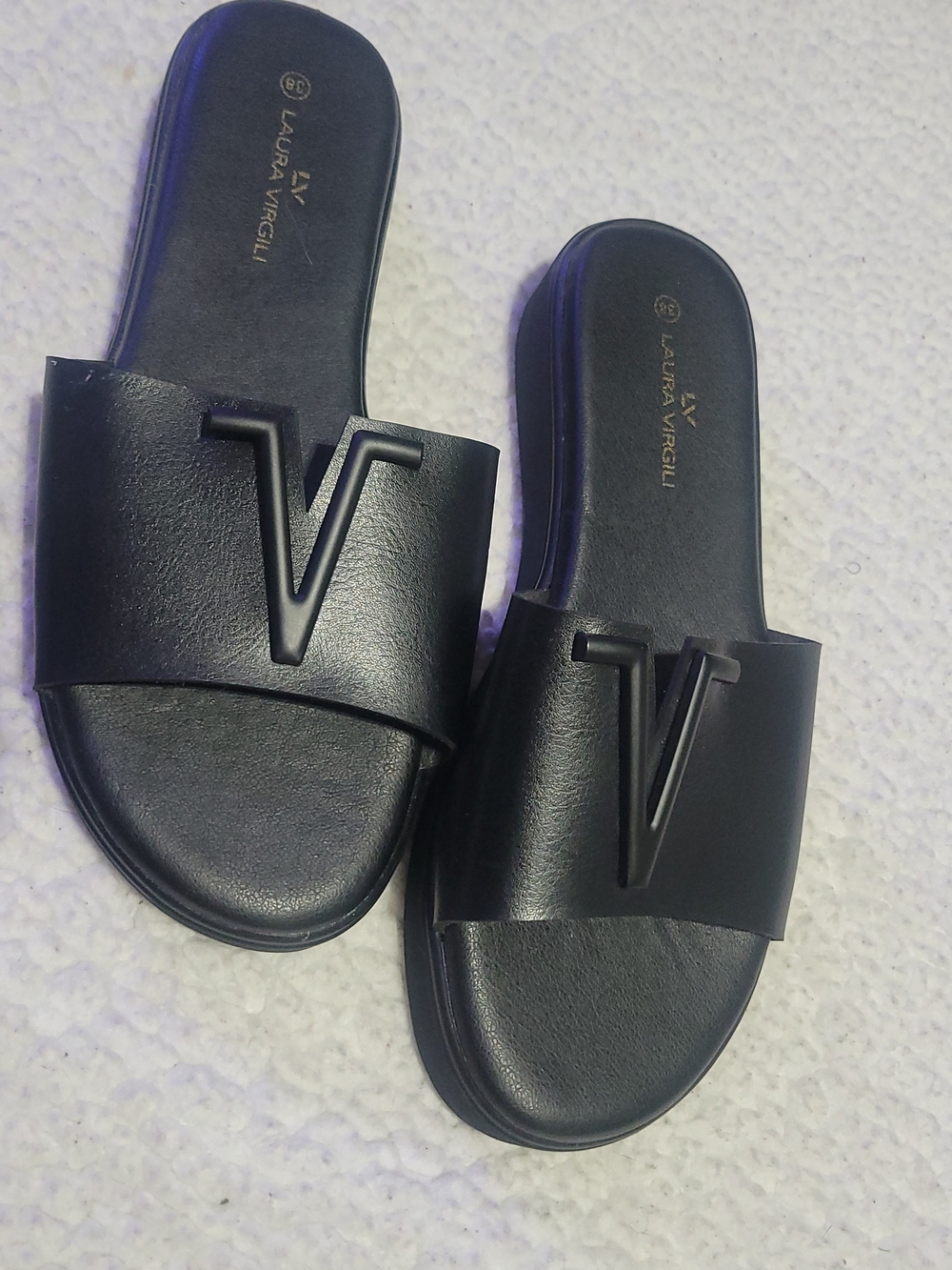 Black Slide Sandals with V Accent